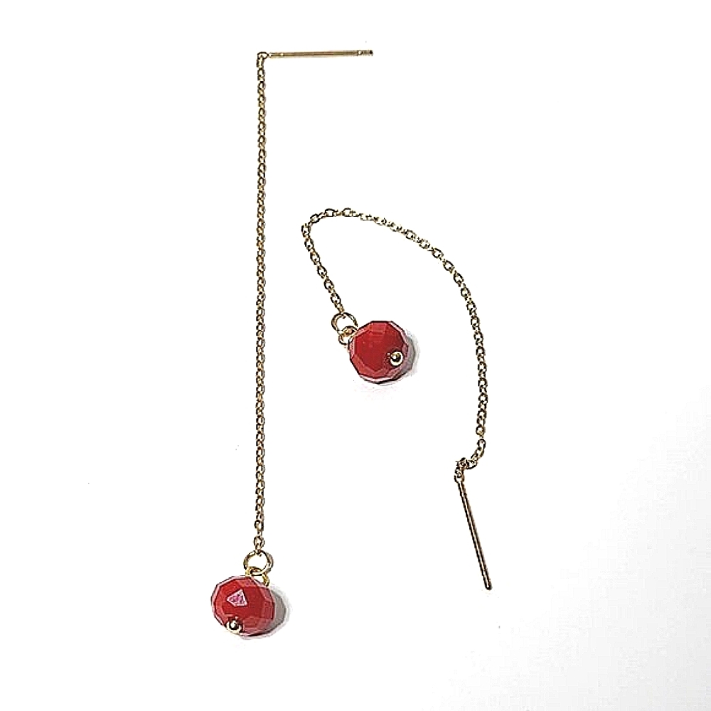 Red & gold stainless steel threader earrings